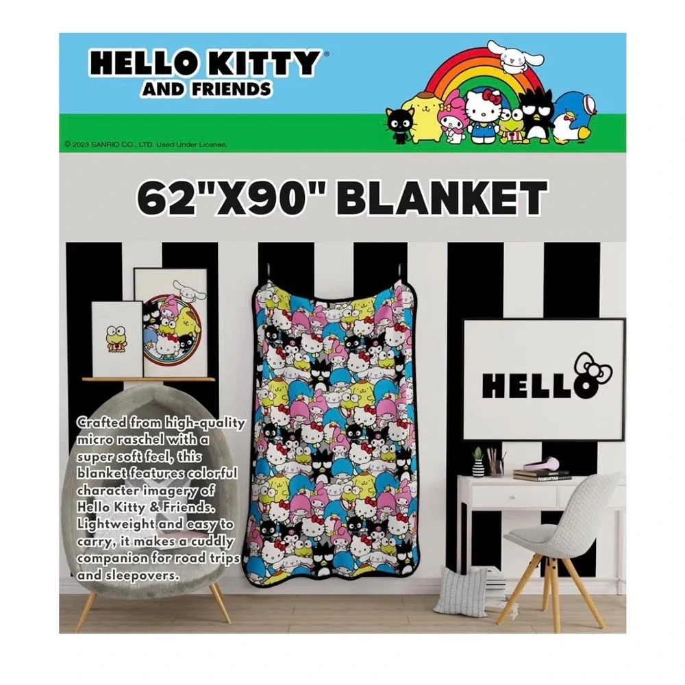 NEW‎ Hello Kitty Friends Throw Blanket Sanrio Kuromi Keroppi Plush 62x90